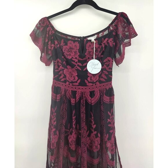 Cloud Ten Canyon Lace Black Romper Dress with Maroon Embroidery Dress Shorts Siz - Picture 11 of 16